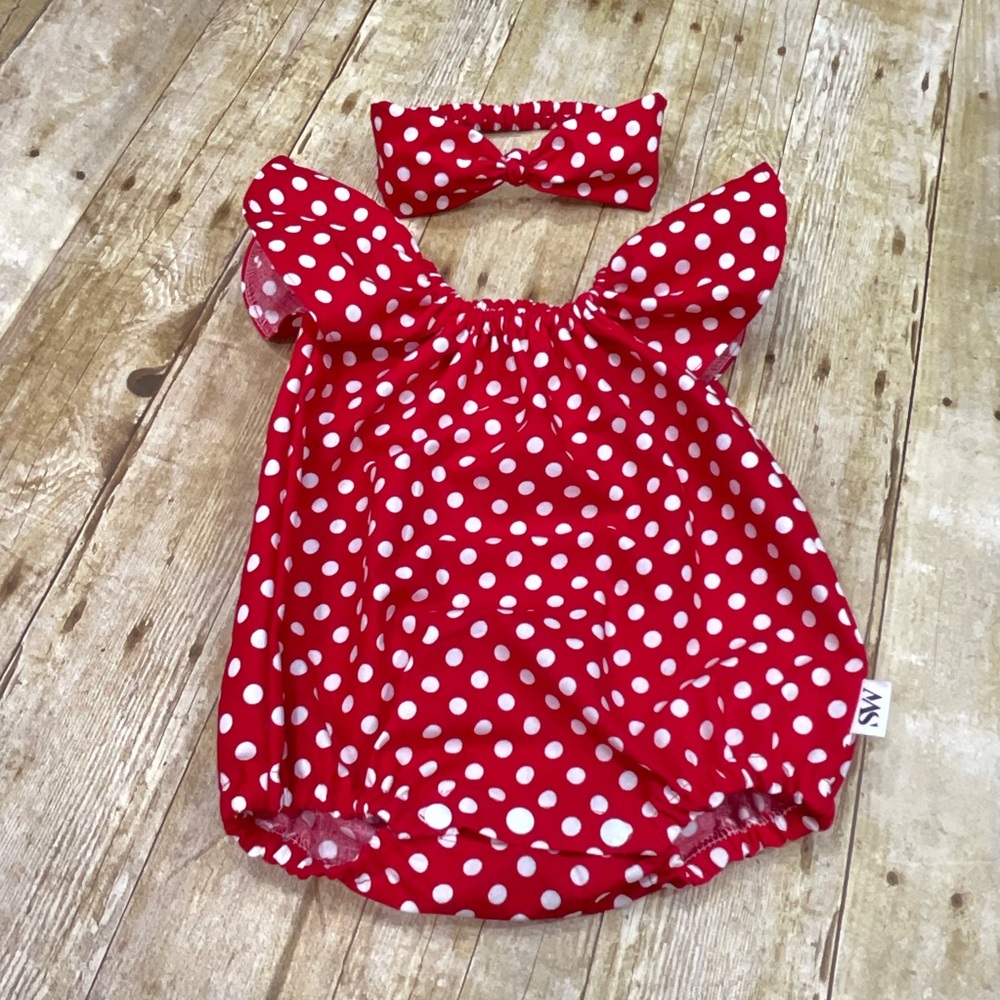 Vignette Summer styled Baby Girl Polkadot Romper Flutter Sleeves | Bubble Romper